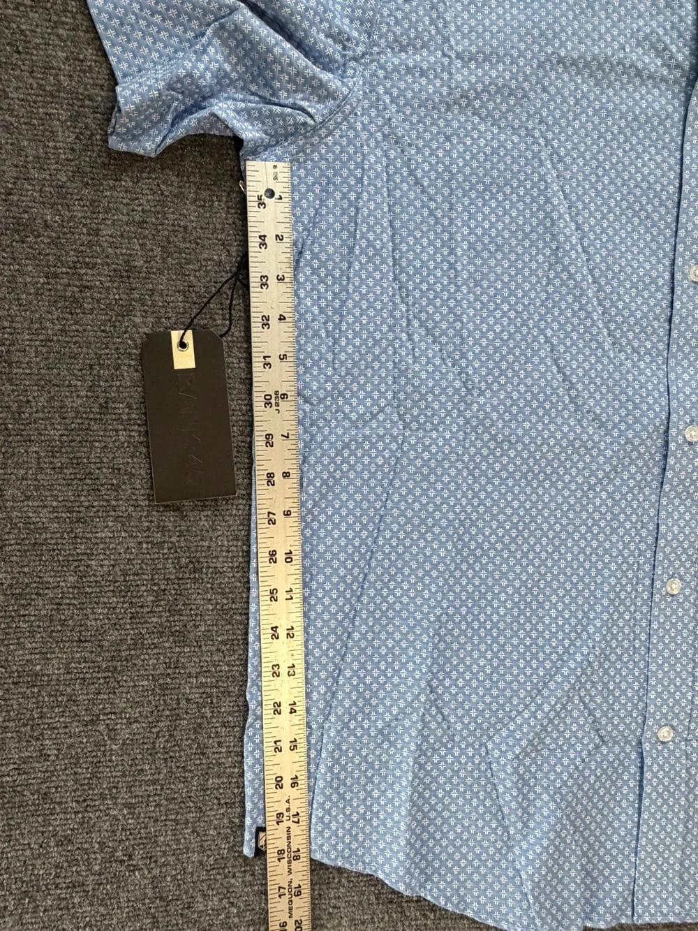 Rank 45 Mens Large Button Down Shirt Blue Geometric Print Short Sleeve NWT